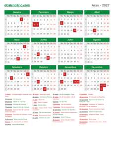 Calendário 2027