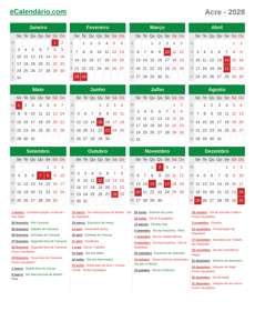 Calendário 2028