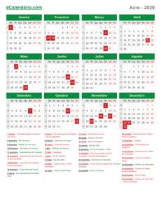 Calendário 2029