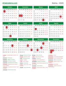 Calendário 2029