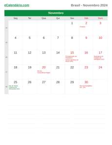 Calendário 2024 Novembro