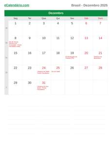 Calendário 2025 Dezembro