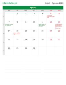 Calendário 2028 Agosto