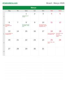 Calendário 2028 Março