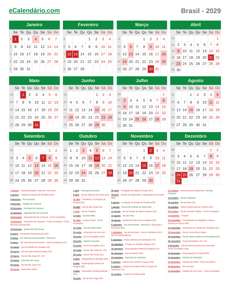 Calendário 2029