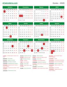 Calendário 2029