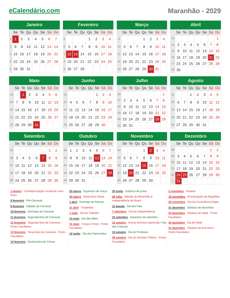 Calendário 2029