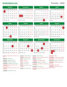 Calendário 2029