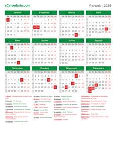 Calendário 2029