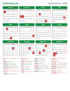 Calendário 2029