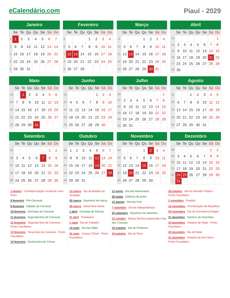 Calendário 2029