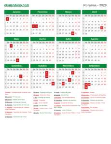 Calendário 2029