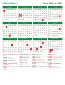 Calendário 2029