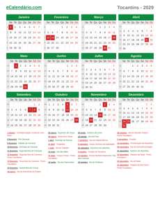 Calendário 2029
